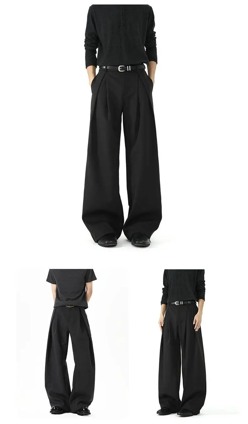 Streetwear Wide Leg Casual Pants Men Harajuku Curved Suit Pants Black Flared Long Trousers High-quality Breand Oversize Baggy