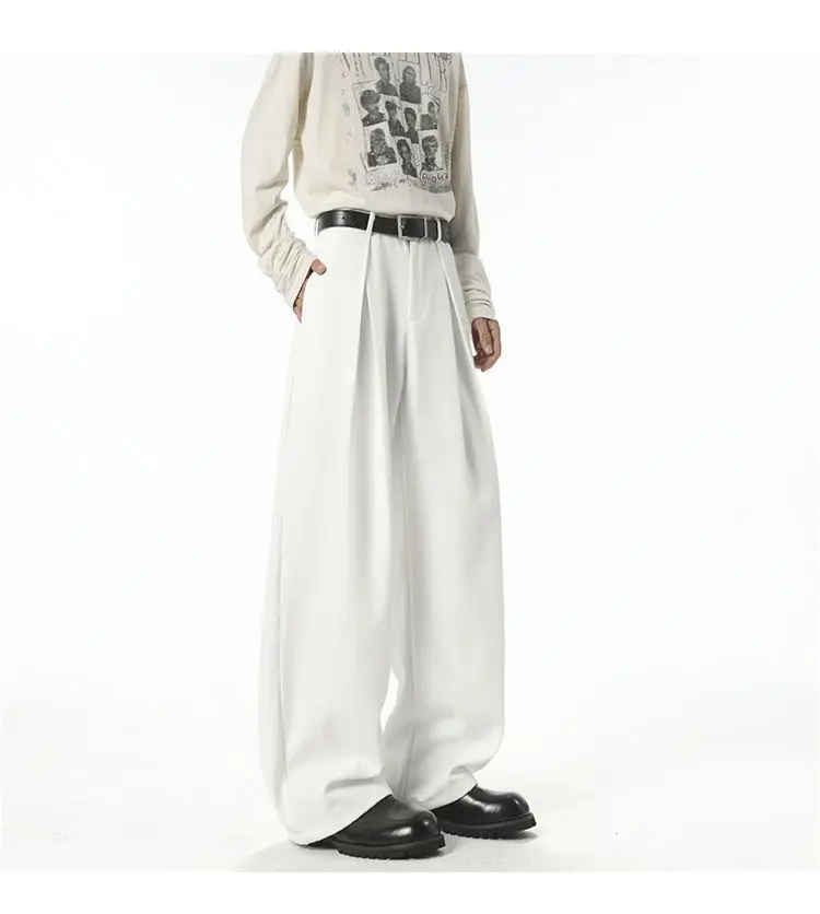 Streetwear Wide Leg Casual Pants Men Harajuku Curved Suit Pants Black Flared Long Trousers High-quality Breand Oversize Baggy