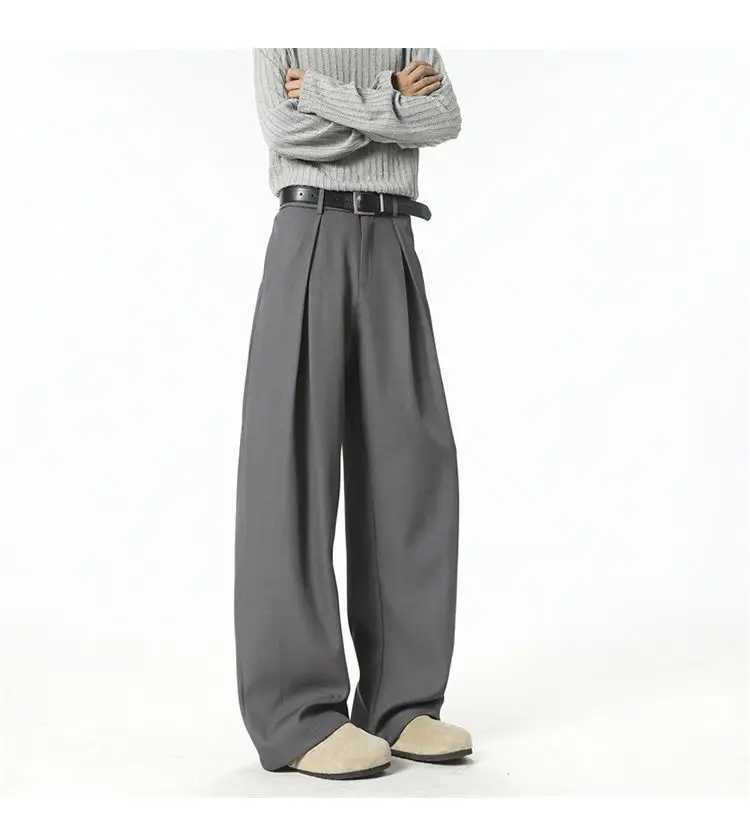 Streetwear Wide Leg Casual Pants Men Harajuku Curved Suit Pants Black Flared Long Trousers High-quality Breand Oversize Baggy