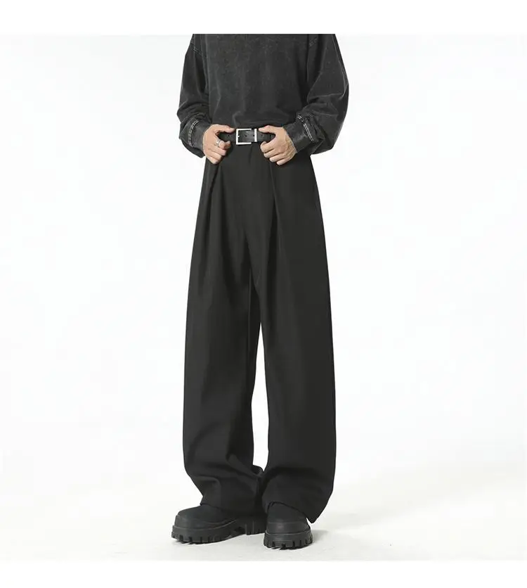 Streetwear Wide Leg Casual Pants Men Harajuku Curved Suit Pants Black Flared Long Trousers High-quality Breand Oversize Baggy