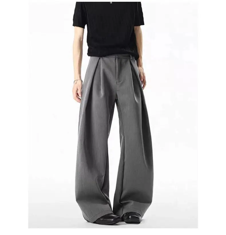 Streetwear Wide Leg Casual Pants Men Harajuku Curved Suit Pants Black Flared Long Trousers High-quality Breand Oversize Baggy