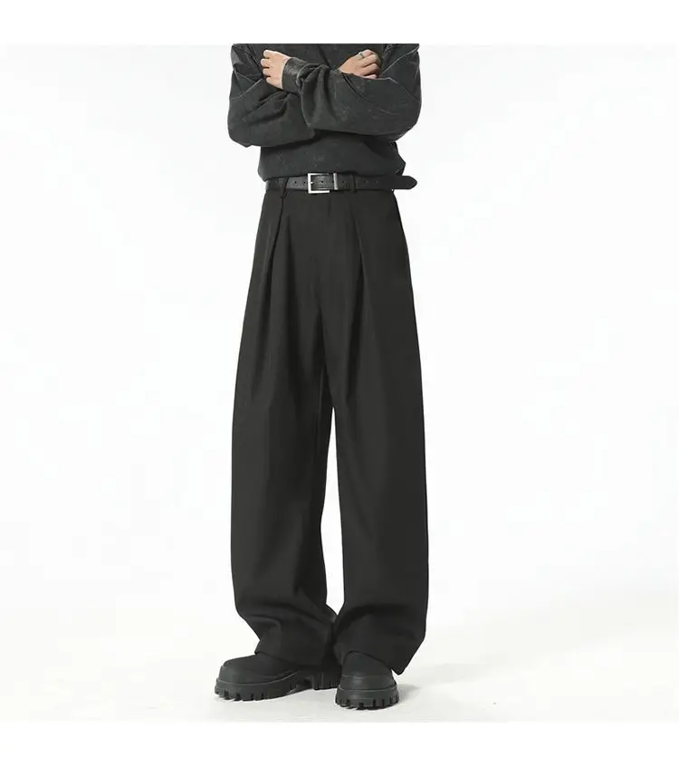 Streetwear Wide Leg Casual Pants Men Harajuku Curved Suit Pants Black Flared Long Trousers High-quality Breand Oversize Baggy