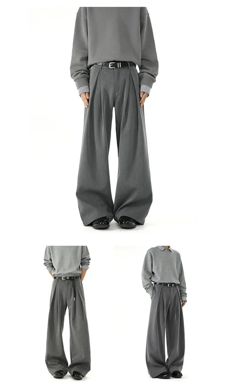 Streetwear Wide Leg Casual Pants Men Harajuku Curved Suit Pants Black Flared Long Trousers High-quality Breand Oversize Baggy