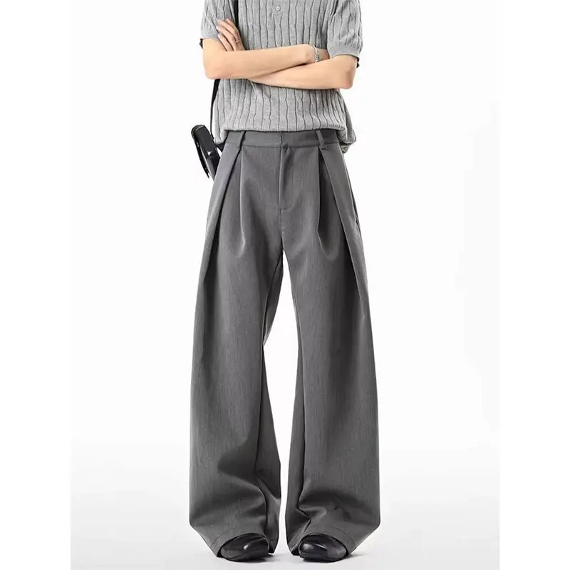 Streetwear Wide Leg Casual Pants Men Harajuku Curved Suit Pants Black Flared Long Trousers High-quality Breand Oversize Baggy