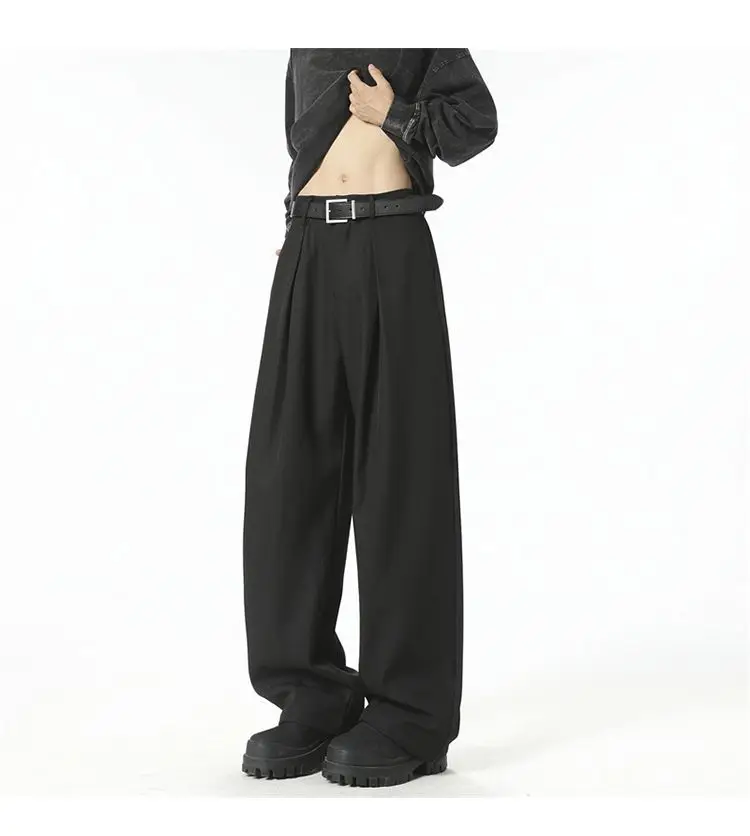 Streetwear Wide Leg Casual Pants Men Harajuku Curved Suit Pants Black Flared Long Trousers High-quality Breand Oversize Baggy