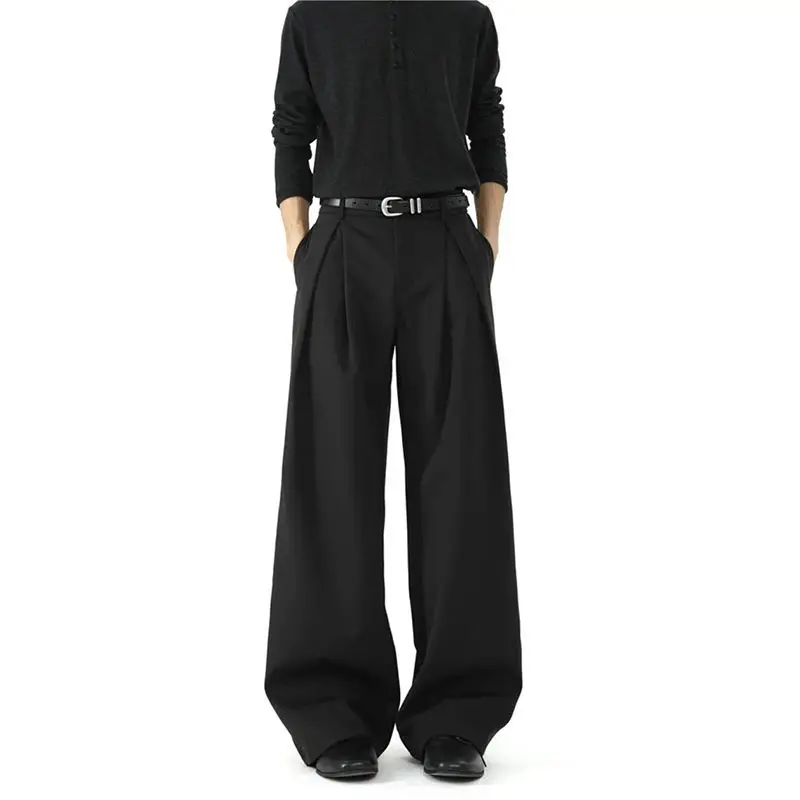 Streetwear Wide Leg Casual Pants Men Harajuku Curved Suit Pants Black Flared Long Trousers High-quality Breand Oversize Baggy