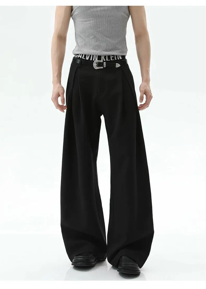 Streetwear Wide Leg Casual Pants Men Harajuku Curved Suit Pants Black Flared Long Trousers High-quality Breand Oversize Baggy