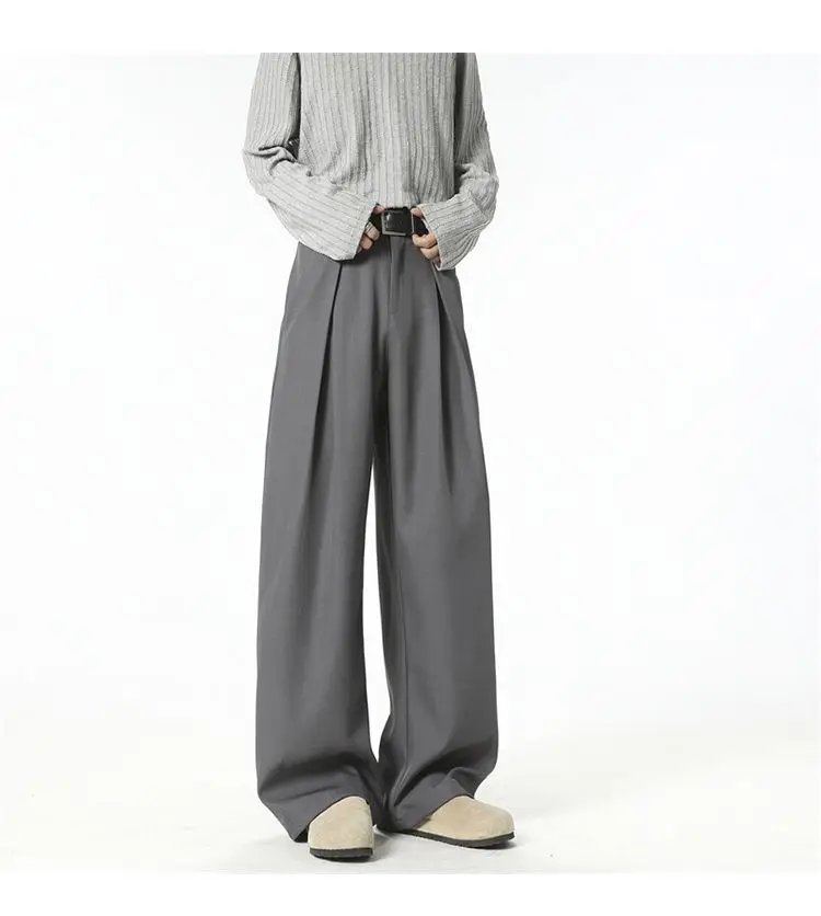 Streetwear Wide Leg Casual Pants Men Harajuku Curved Suit Pants Black Flared Long Trousers High-quality Breand Oversize Baggy