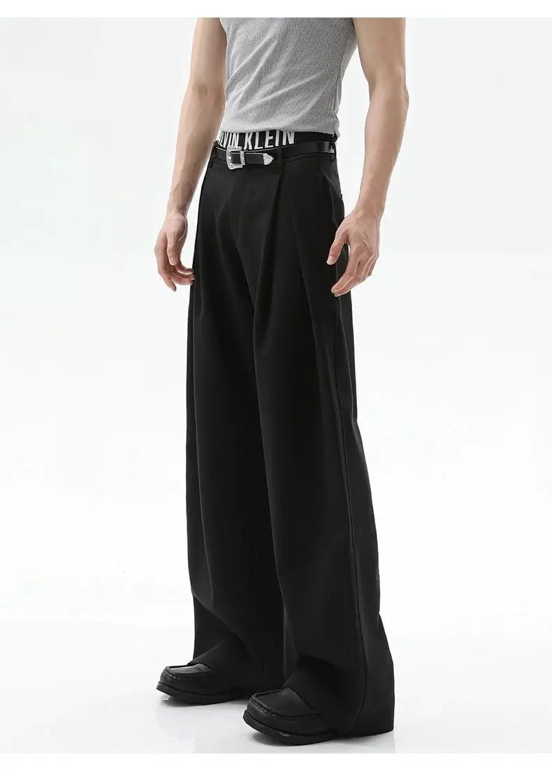 Streetwear Wide Leg Casual Pants Men Harajuku Curved Suit Pants Black Flared Long Trousers High-quality Breand Oversize Baggy