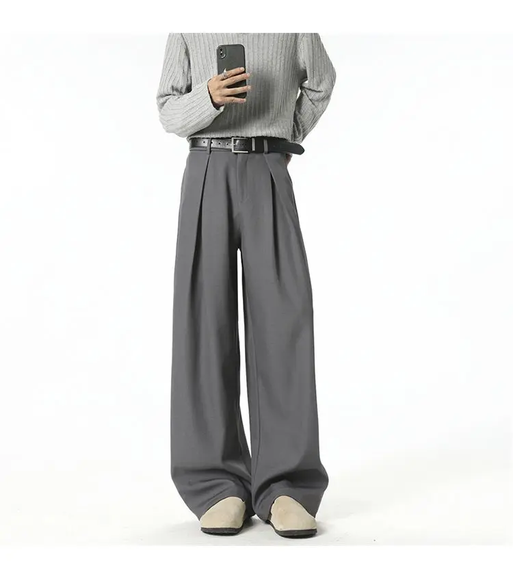 Streetwear Wide Leg Casual Pants Men Harajuku Curved Suit Pants Black Flared Long Trousers High-quality Breand Oversize Baggy