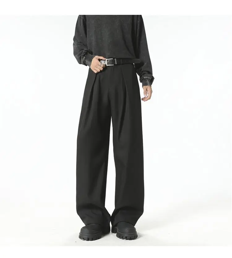 Streetwear Wide Leg Casual Pants Men Harajuku Curved Suit Pants Black Flared Long Trousers High-quality Breand Oversize Baggy