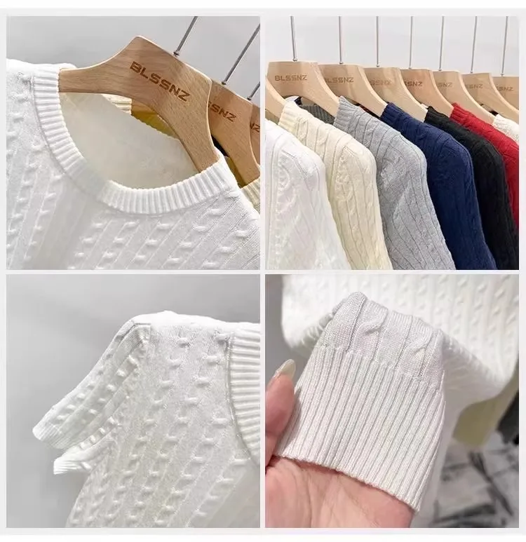 Zjaiss 2026 Summer Apricot O-Neck Women's Short Sleeve Knit Top Twist Slim Fit Short T-Shirt Trendy Solid Color Versatile Tee