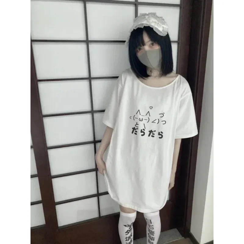 Japanese Women's Y2k Aesthetic Loose Cute T-shirt Cartoon O-Neck Casual T-shirts Y2k Top Harajuku Women Clothing