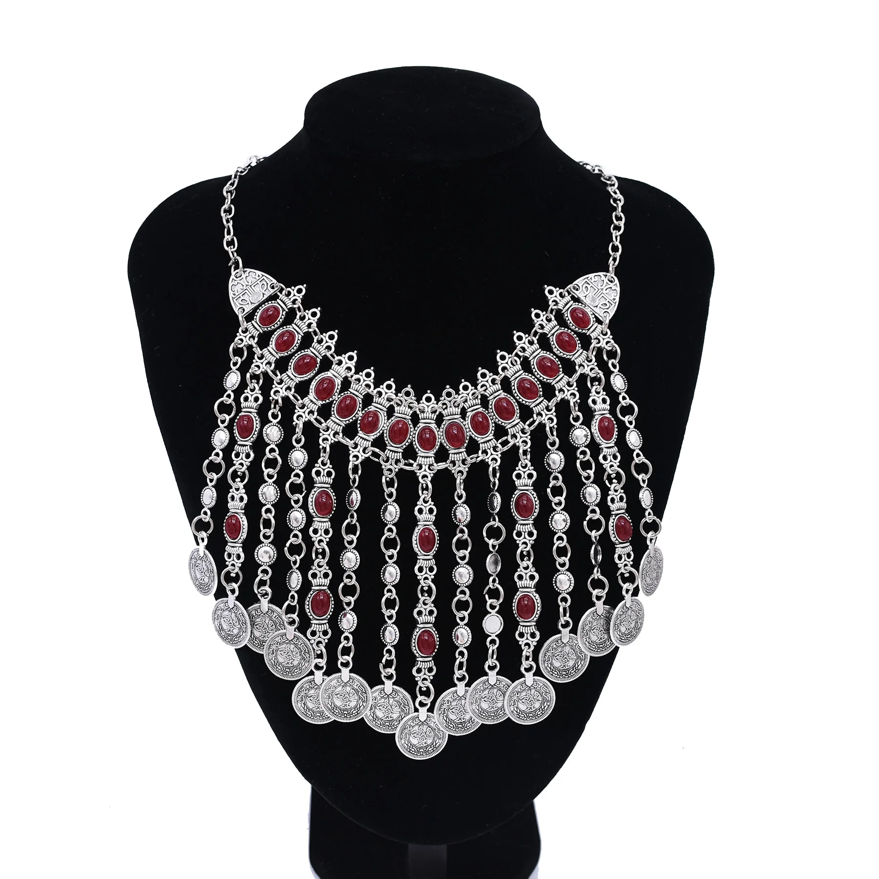 Vintage Coins Tassel Bib Necklace For Women Boho Gypsy Ethnic Trible Accessory Afghan Turkish Charms Female Exaggerate Jewelry