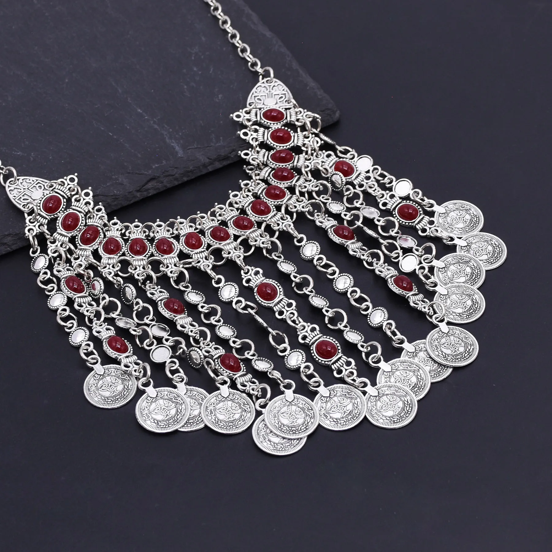 Vintage Coins Tassel Bib Necklace For Women Boho Gypsy Ethnic Trible Accessory Afghan Turkish Charms Female Exaggerate Jewelry