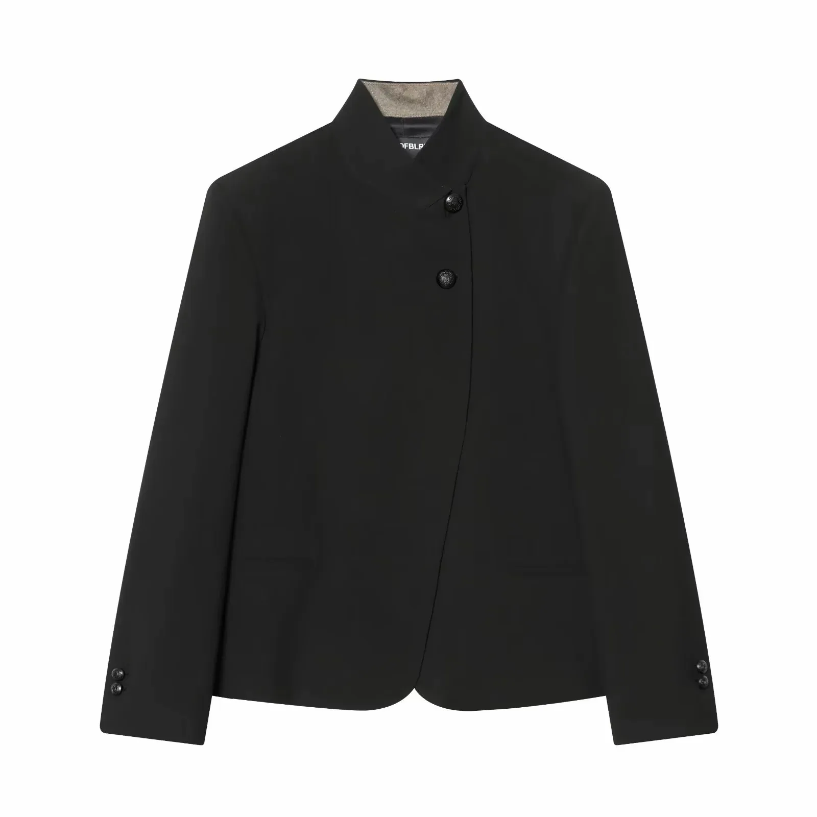 Women Elegant Button Blazer Coat Women Stand Collar Full Sleeve Black Suit Jackets Female Spring Commute Daily Outwear