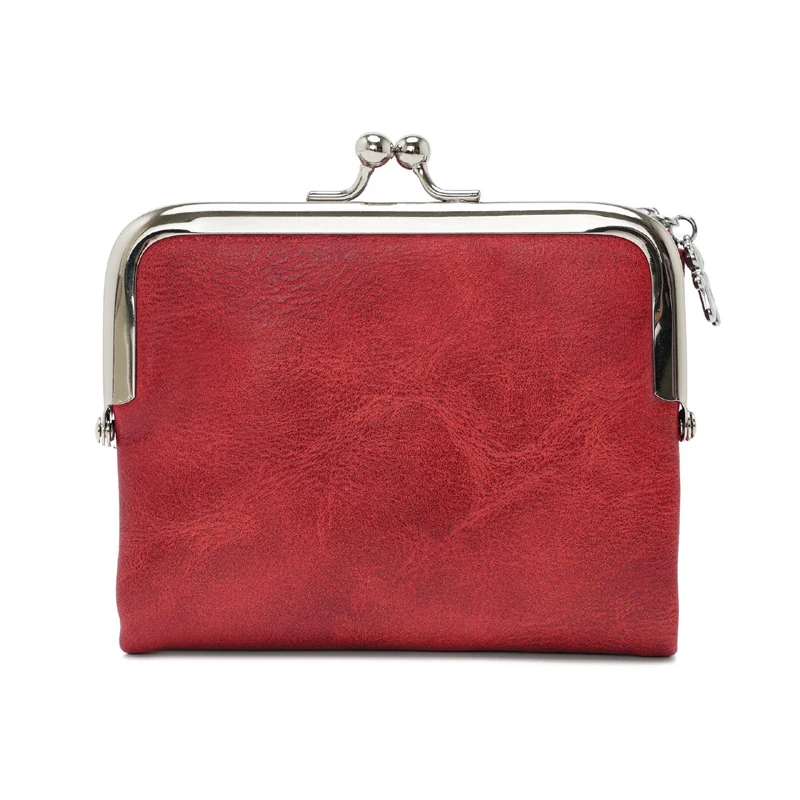 Women Vintage Leather Wallet Kiss Lock Coin Purse Short Clutch Zipper Card Holder Large Capacity Lady Wallet