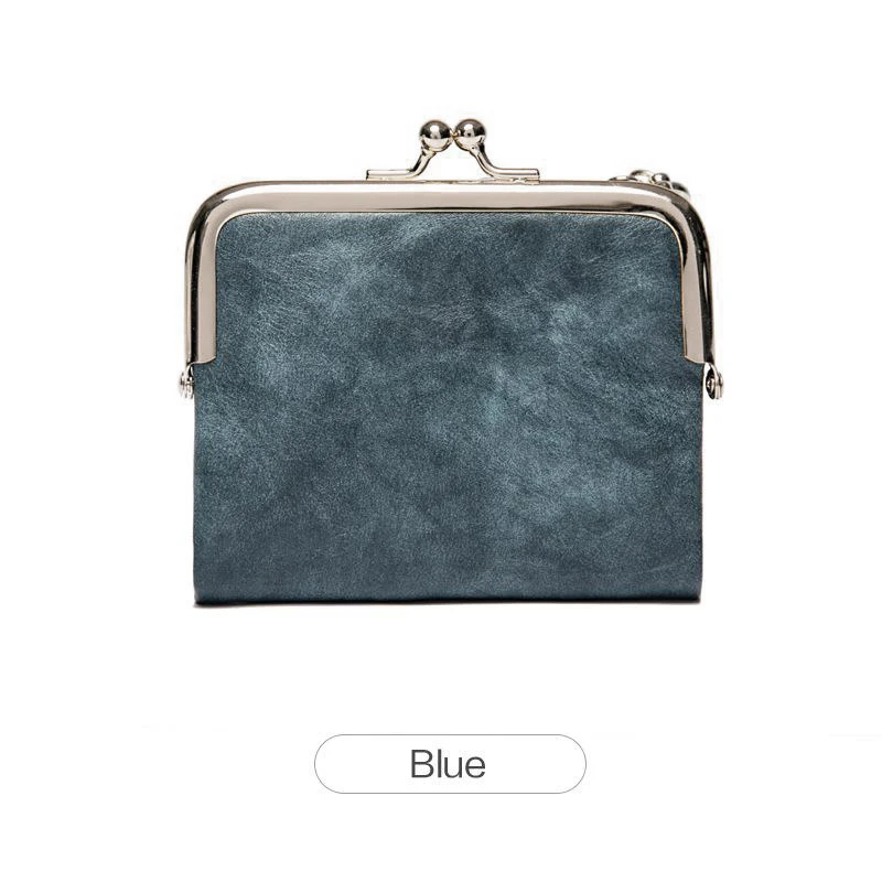Women Vintage Leather Wallet Kiss Lock Coin Purse Short Clutch Zipper Card Holder Large Capacity Lady Wallet