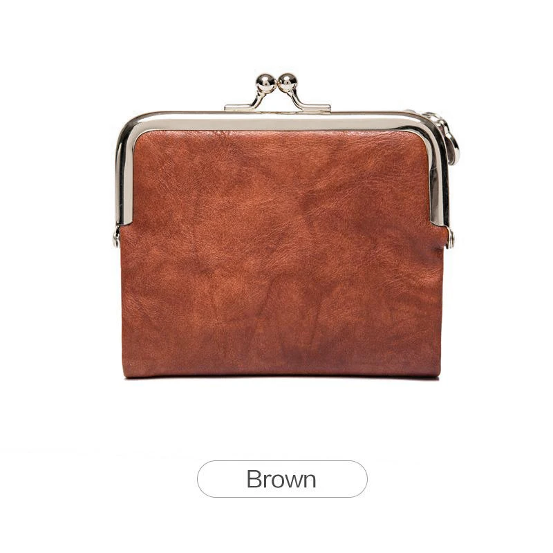 Women Vintage Leather Wallet Kiss Lock Coin Purse Short Clutch Zipper Card Holder Large Capacity Lady Wallet