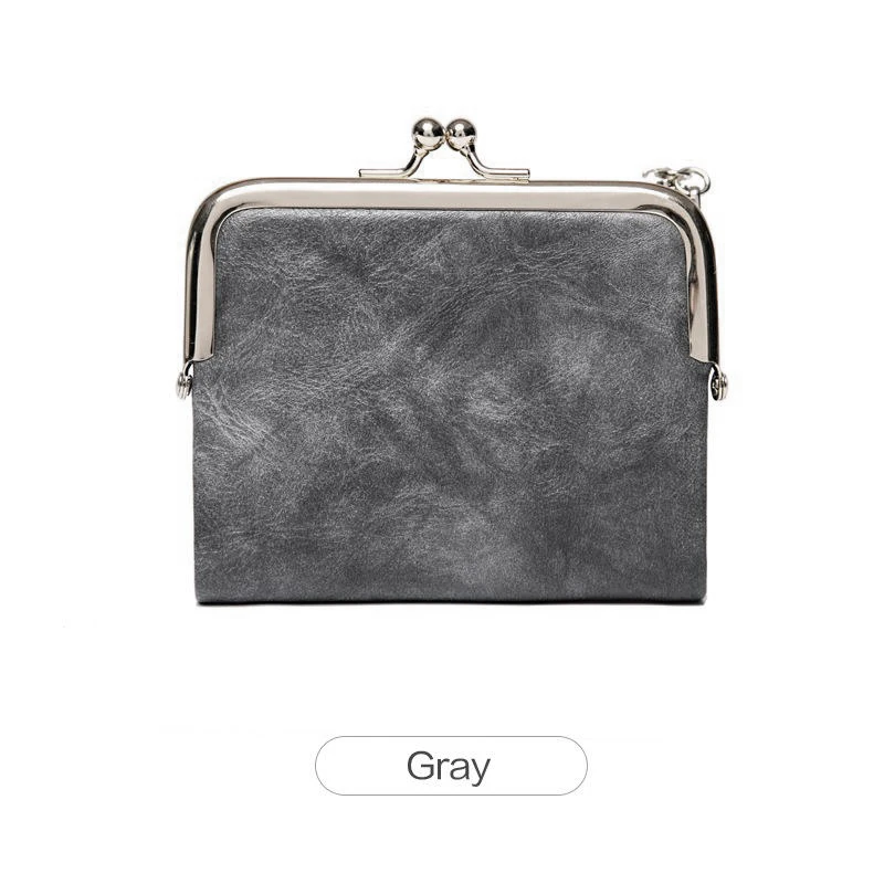 Women Vintage Leather Wallet Kiss Lock Coin Purse Short Clutch Zipper Card Holder Large Capacity Lady Wallet