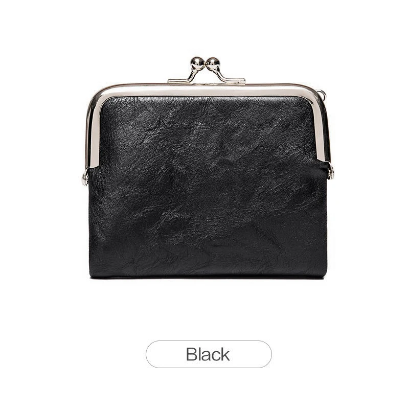 Women Vintage Leather Wallet Kiss Lock Coin Purse Short Clutch Zipper Card Holder Large Capacity Lady Wallet
