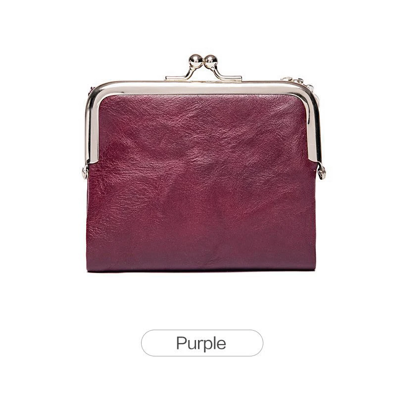 Women Vintage Leather Wallet Kiss Lock Coin Purse Short Clutch Zipper Card Holder Large Capacity Lady Wallet