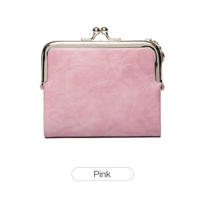 Women Vintage Leather Wallet Kiss Lock Coin Purse Short Clutch Zipper Card Holder Large Capacity Lady Wallet