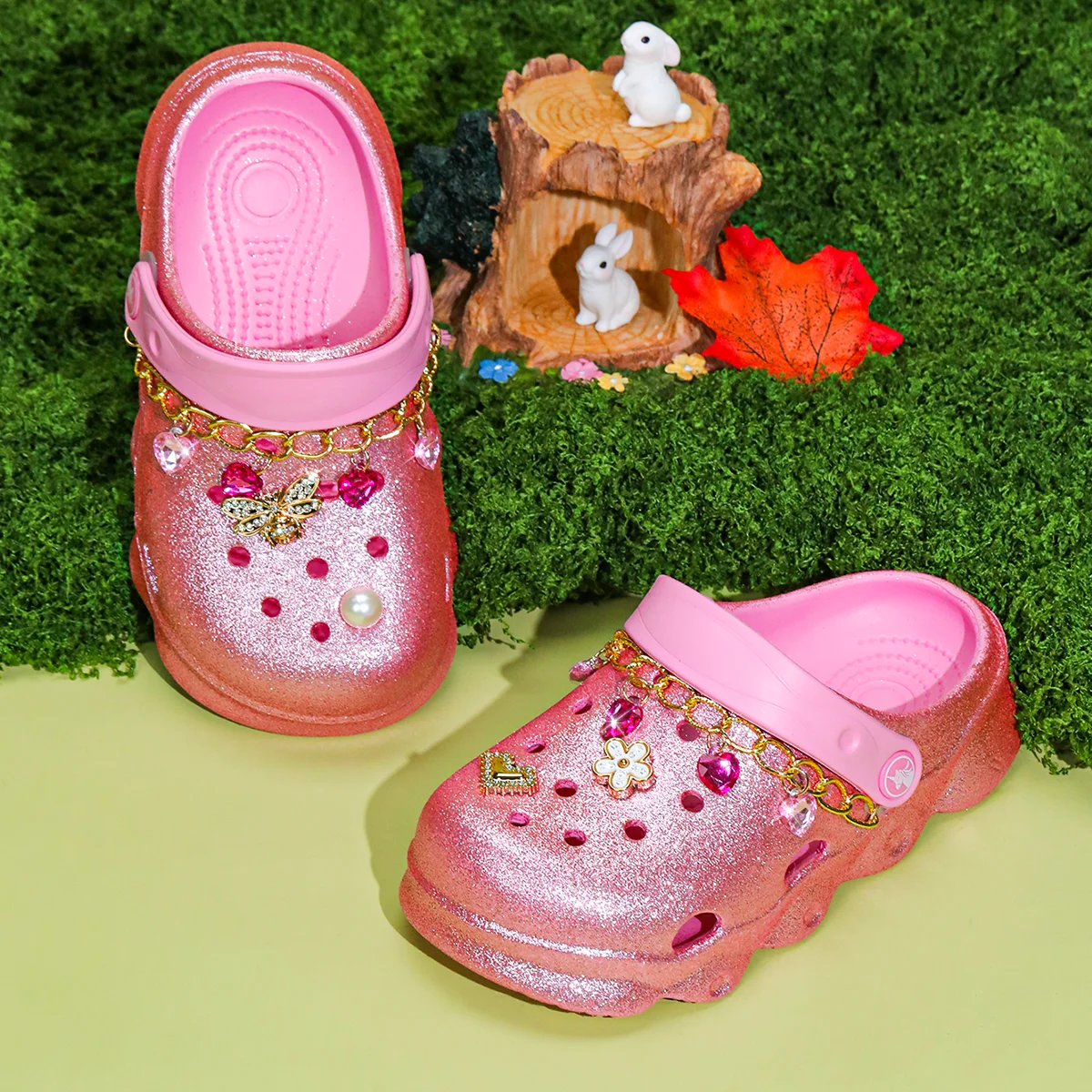 Kids' Glitter Clog, Lightweight EVA Garden Shoes, Waterproof Non-Slip Sandals, Comfortable Slip-On Shoes for Indoor Outdoor 1214