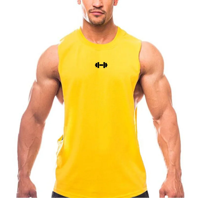 Summer Cotton Breathable Side Slits Tank Tops Mens Gym Fitness Vests Bodybuilding Muscle Sleeveless Singlets Workout Shirts