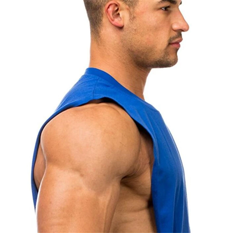 Summer Cotton Breathable Side Slits Tank Tops Mens Gym Fitness Vests Bodybuilding Muscle Sleeveless Singlets Workout Shirts