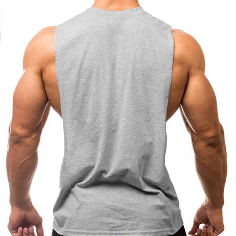 Summer Cotton Breathable Side Slits Tank Tops Mens Gym Fitness Vests Bodybuilding Muscle Sleeveless Singlets Workout Shirts