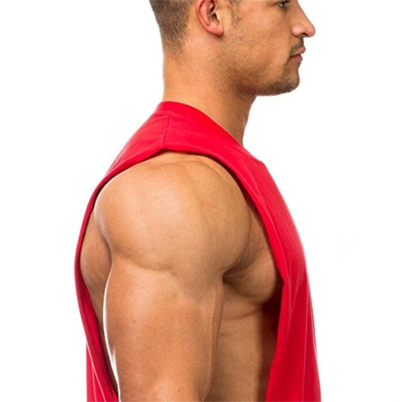 Summer Cotton Breathable Side Slits Tank Tops Mens Gym Fitness Vests Bodybuilding Muscle Sleeveless Singlets Workout Shirts