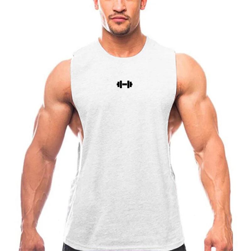 Summer Cotton Breathable Side Slits Tank Tops Mens Gym Fitness Vests Bodybuilding Muscle Sleeveless Singlets Workout Shirts