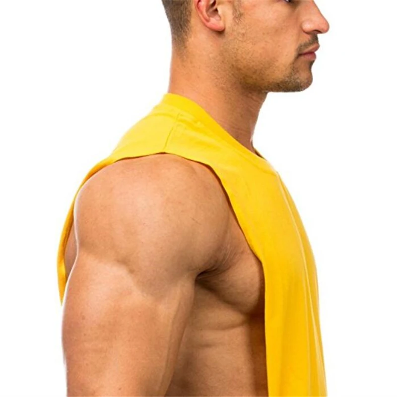 Summer Cotton Breathable Side Slits Tank Tops Mens Gym Fitness Vests Bodybuilding Muscle Sleeveless Singlets Workout Shirts
