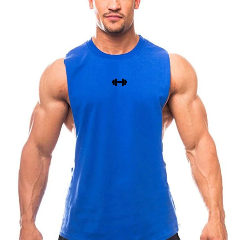 Summer Cotton Breathable Side Slits Tank Tops Mens Gym Fitness Vests Bodybuilding Muscle Sleeveless Singlets Workout Shirts