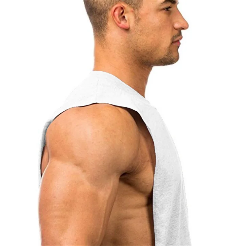 Summer Cotton Breathable Side Slits Tank Tops Mens Gym Fitness Vests Bodybuilding Muscle Sleeveless Singlets Workout Shirts