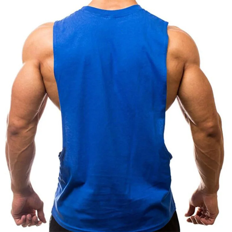 Summer Cotton Breathable Side Slits Tank Tops Mens Gym Fitness Vests Bodybuilding Muscle Sleeveless Singlets Workout Shirts