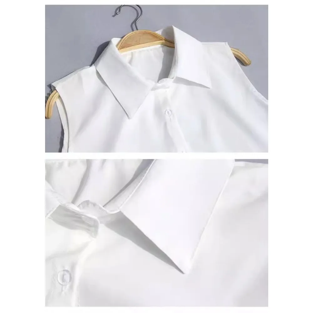 White Sleeveless Collared Blouse Summer Womens Tank Top Shirt