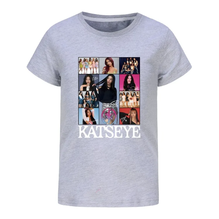 Camiseta KATSEYE Kpop Tshirt Kids 2026 Summer Clothes Youth Girls Short Sleeve Tops Boys Fashion Streetwear Children Clothing
