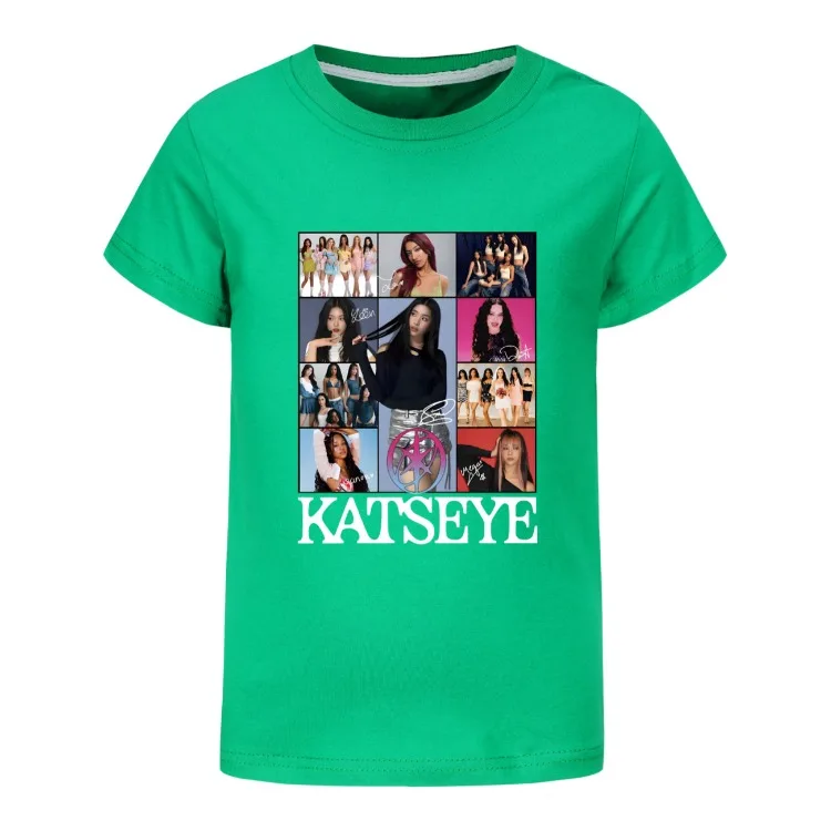 Camiseta KATSEYE Kpop Tshirt Kids 2026 Summer Clothes Youth Girls Short Sleeve Tops Boys Fashion Streetwear Children Clothing
