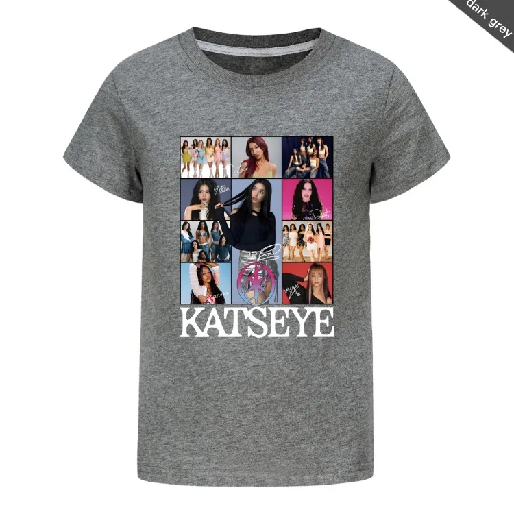 Camiseta KATSEYE Kpop Tshirt Kids 2026 Summer Clothes Youth Girls Short Sleeve Tops Boys Fashion Streetwear Children Clothing