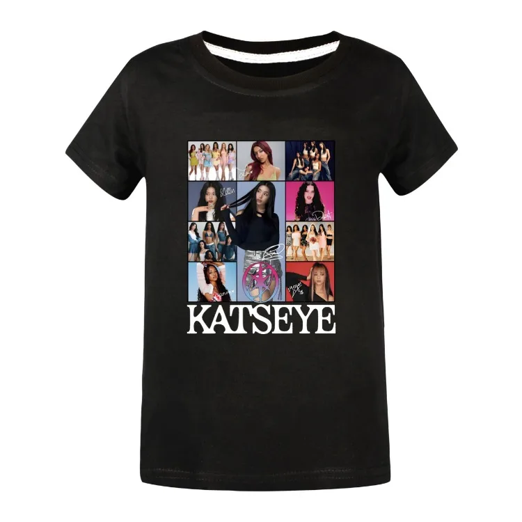 Camiseta KATSEYE Kpop Tshirt Kids 2026 Summer Clothes Youth Girls Short Sleeve Tops Boys Fashion Streetwear Children Clothing