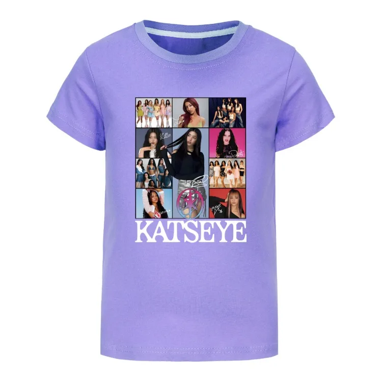 Camiseta KATSEYE Kpop Tshirt Kids 2026 Summer Clothes Youth Girls Short Sleeve Tops Boys Fashion Streetwear Children Clothing