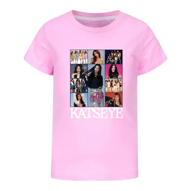 Camiseta KATSEYE Kpop Tshirt Kids 2026 Summer Clothes Youth Girls Short Sleeve Tops Boys Fashion Streetwear Children Clothing