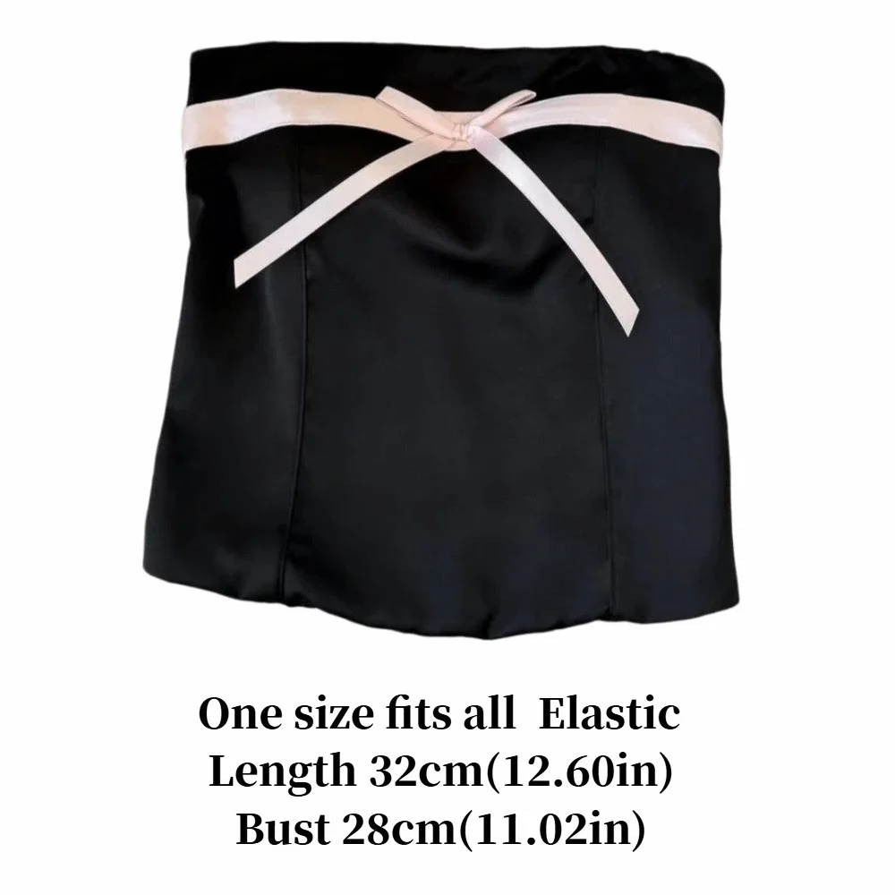 Off-shoulder Summer Bow Tube Top Satin Versatile Strapless Top Slimming Solid Color Sleeveless Bustier Top Women Casual Daily