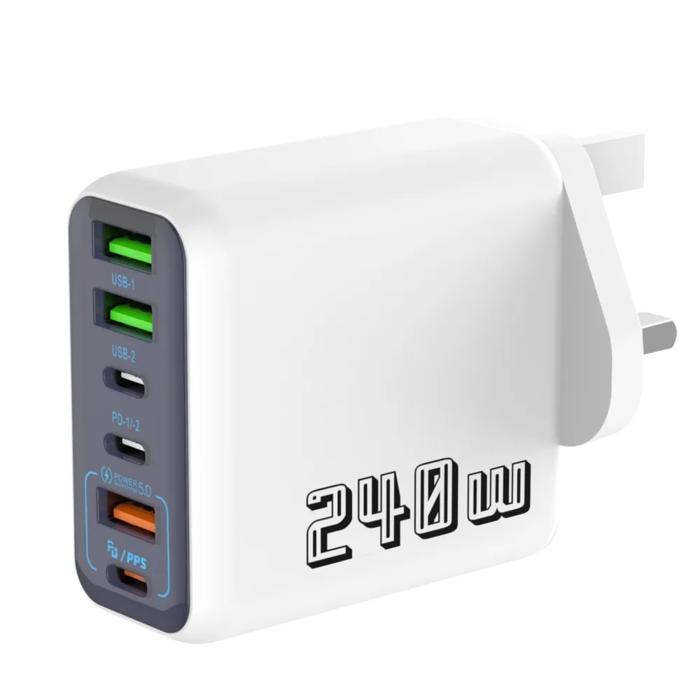 240W 6-Port Fast Charger, PD QC 3.0 USB C Charger for iPhone 15 Pro Samsung S24, Multi-Port PD QC Charging Adapter for iPhone