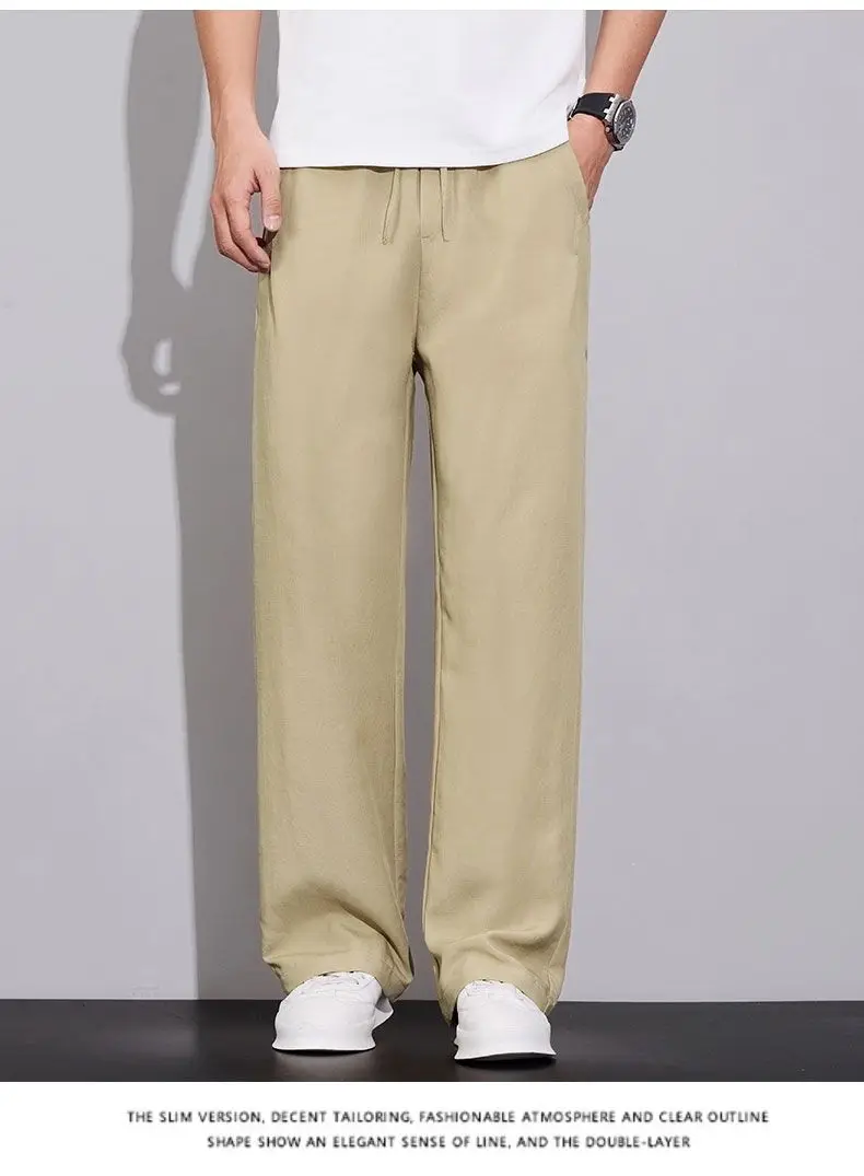 2026 Summer Men's Ice Silk Cool Casual Trousers Outdoor Sports Party Loose Cotton Linen Pants for Men Versatile Breathable Pants