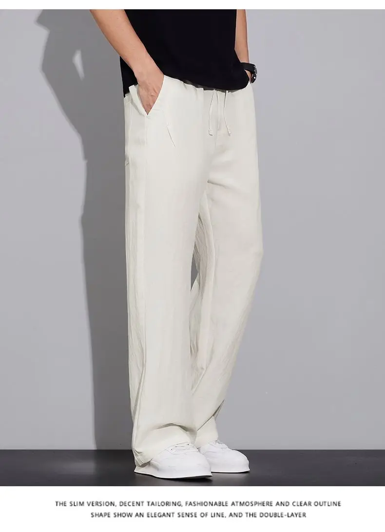 2026 Summer Men's Ice Silk Cool Casual Trousers Outdoor Sports Party Loose Cotton Linen Pants for Men Versatile Breathable Pants