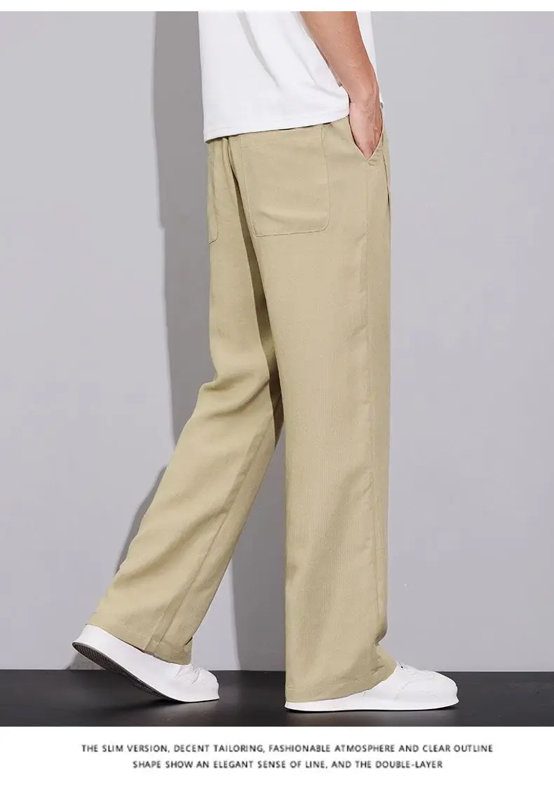 2026 Summer Men's Ice Silk Cool Casual Trousers Outdoor Sports Party Loose Cotton Linen Pants for Men Versatile Breathable Pants