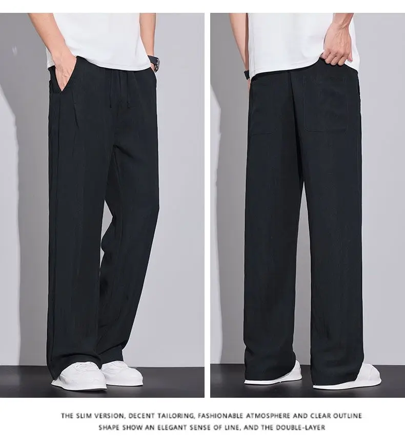 2026 Summer Men's Ice Silk Cool Casual Trousers Outdoor Sports Party Loose Cotton Linen Pants for Men Versatile Breathable Pants
